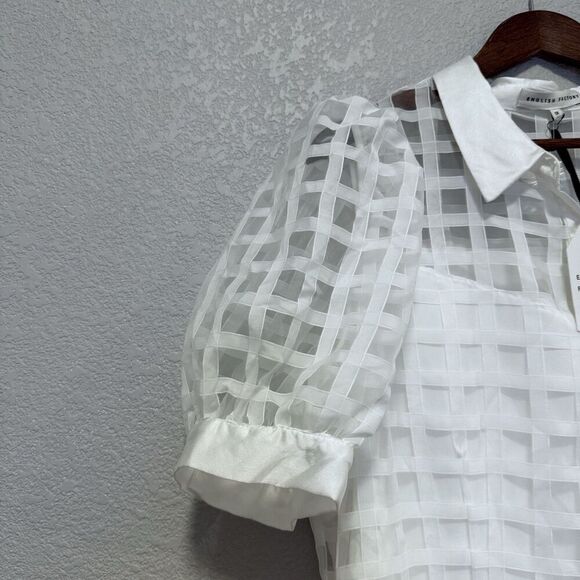 English Factory Gridded Organza Tiered Maxi Dress Plus Size 1X Puff Sleeve New - Picture 6 of 12